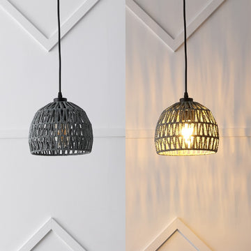 Campana 20" Bohemian Modern Woven Rattan/Iron LED Pendant